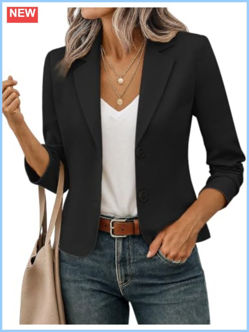 Cropped Blazer for Women Long Sleeve Notch Lapel Office Work Suit Jacket Fully